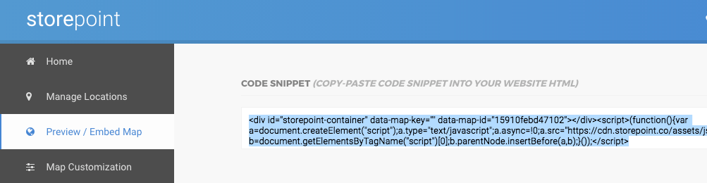 Copy the squarespace store locator embed snippet